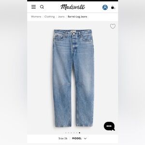 Madewell The Darted Barrel-Leg Jean size 27